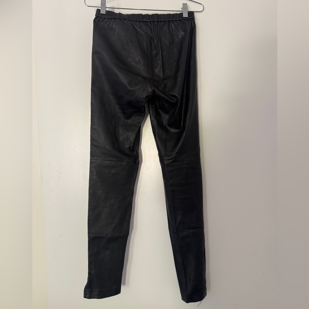 Leith Black Leather Leggings Ankle Zip Stretch Size M - Picture 3 of 7